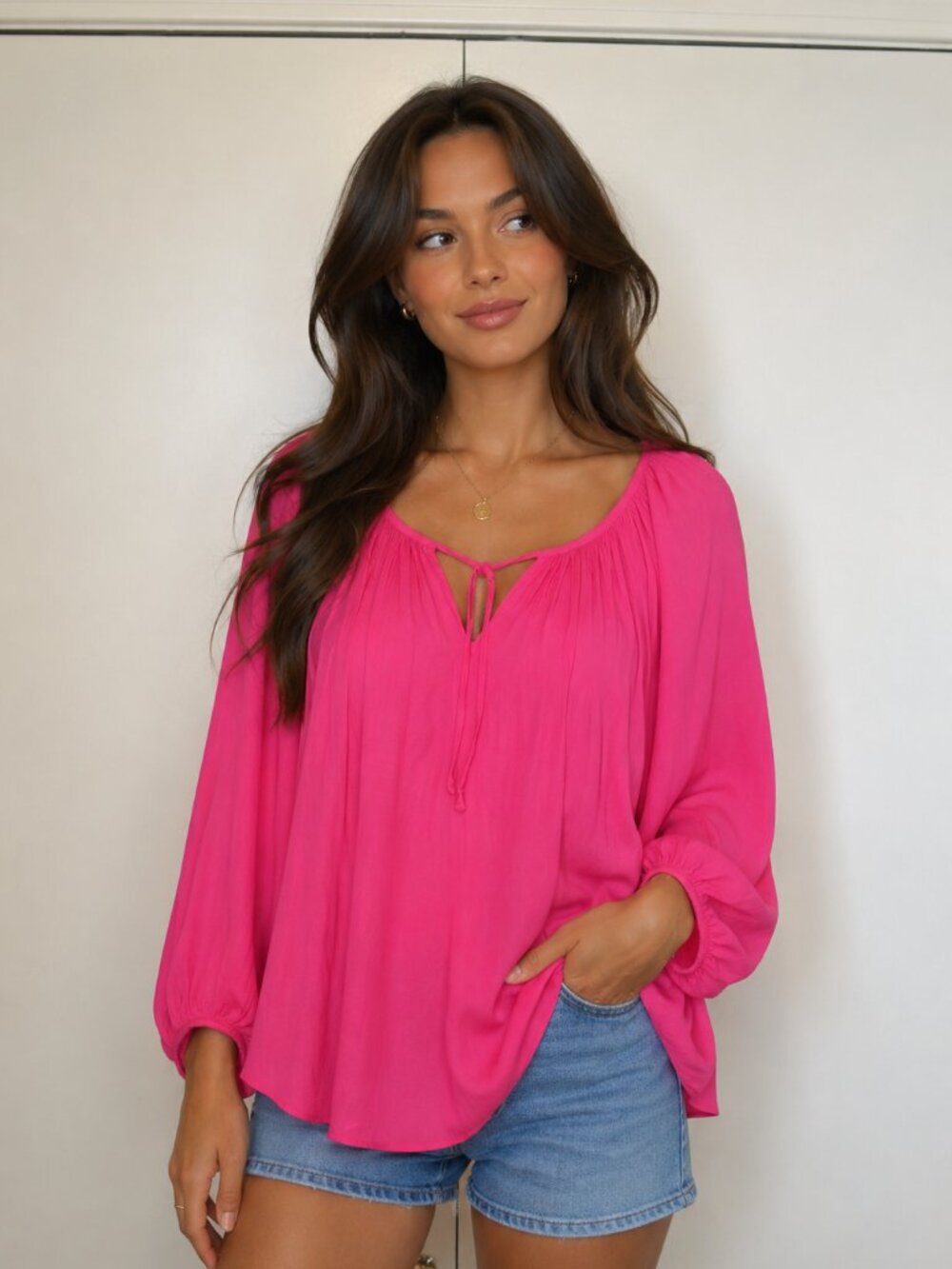 Jennifer Lopez Hot Pink Peasant Blouse Size 3X Boho Flowy Top